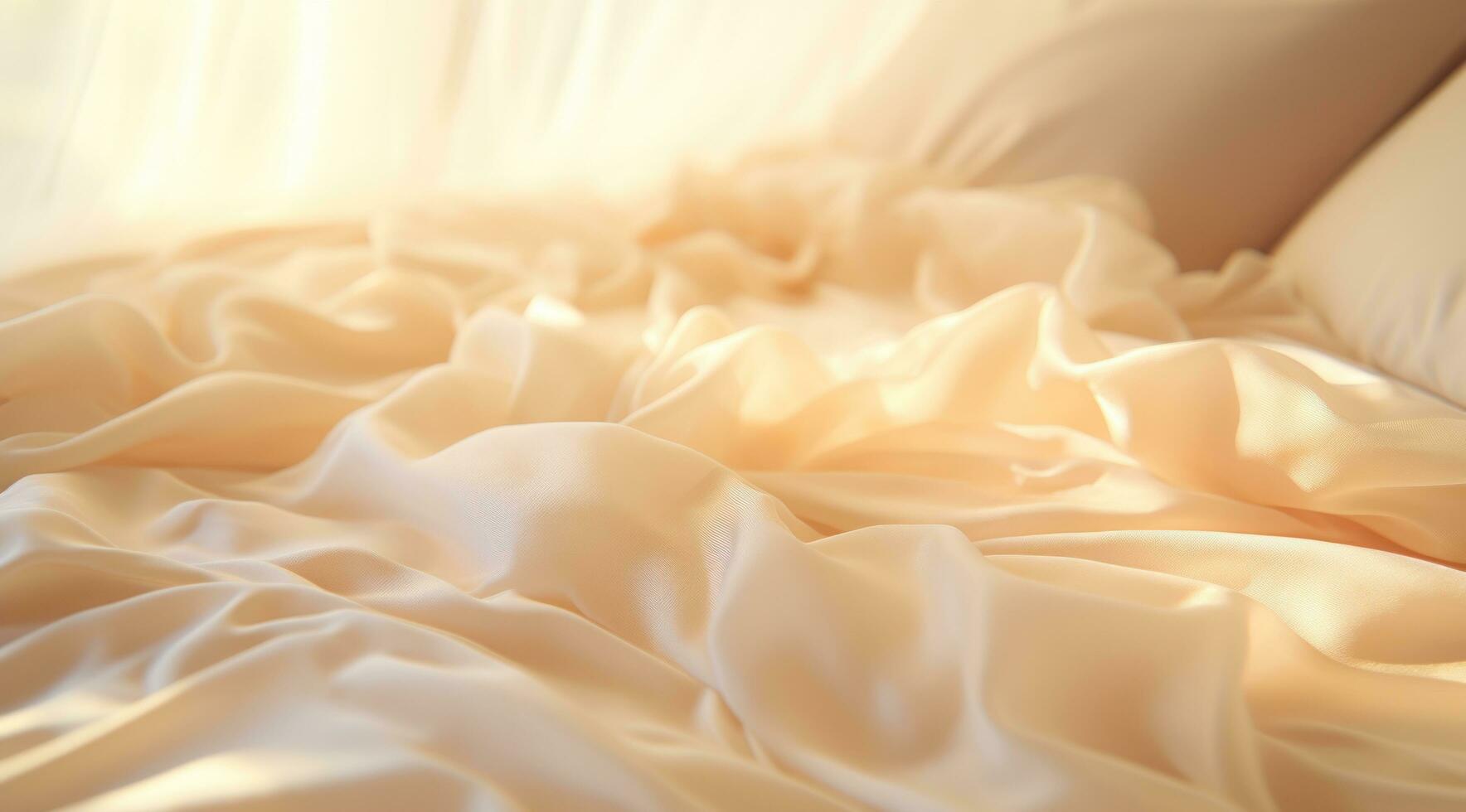 AI generated an elegant white sheet is on the bed with light shining on it photo