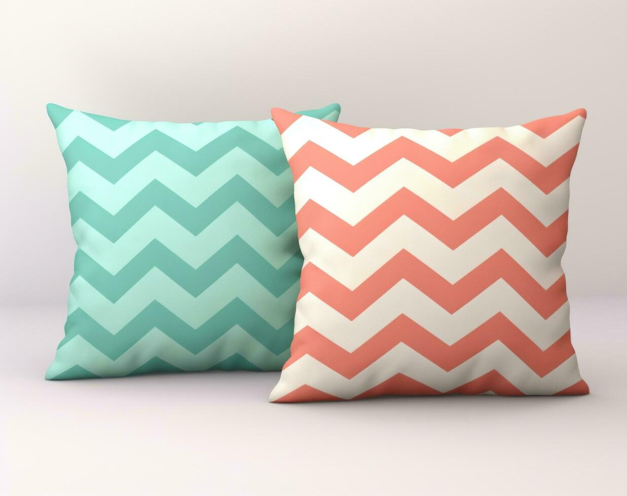 AI generated cushion covers png file, blue and coral chevron pillow cover photo