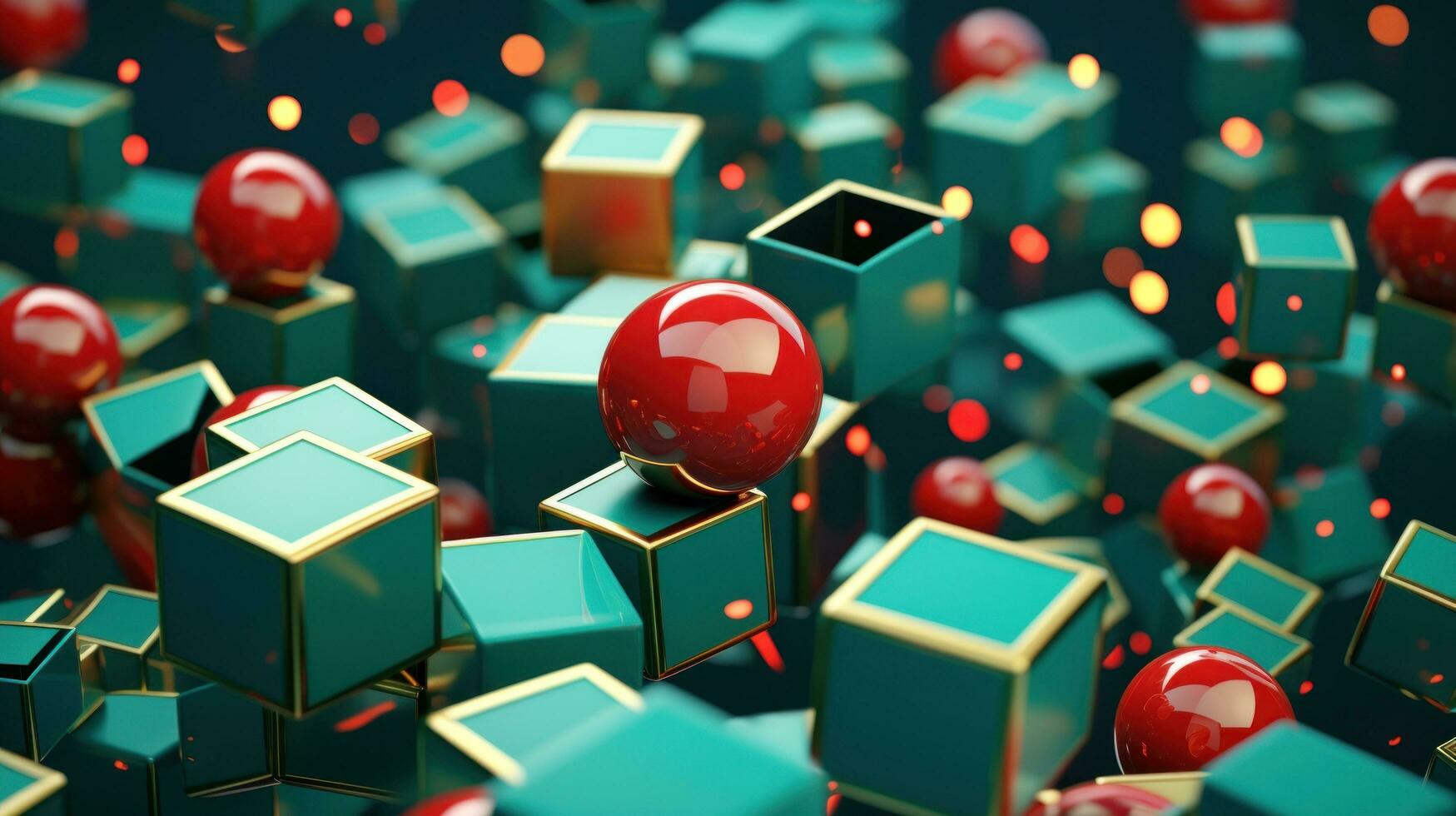 AI generated christmas presents on the surface of red and green balls photo