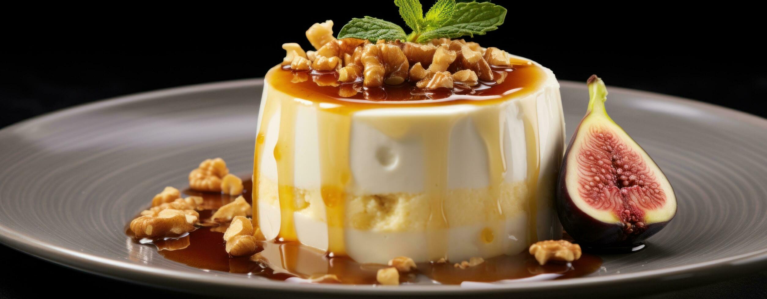 AI generated a dessert made with yogurt, walnuts and figs photo