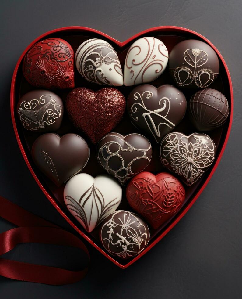 AI generated a large box containing chocolates including several hearts photo