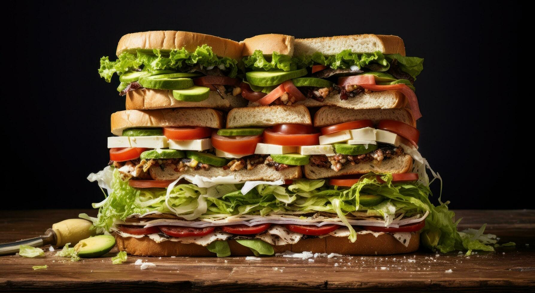 AI generated a stack of sandwiches is on top of a board photo