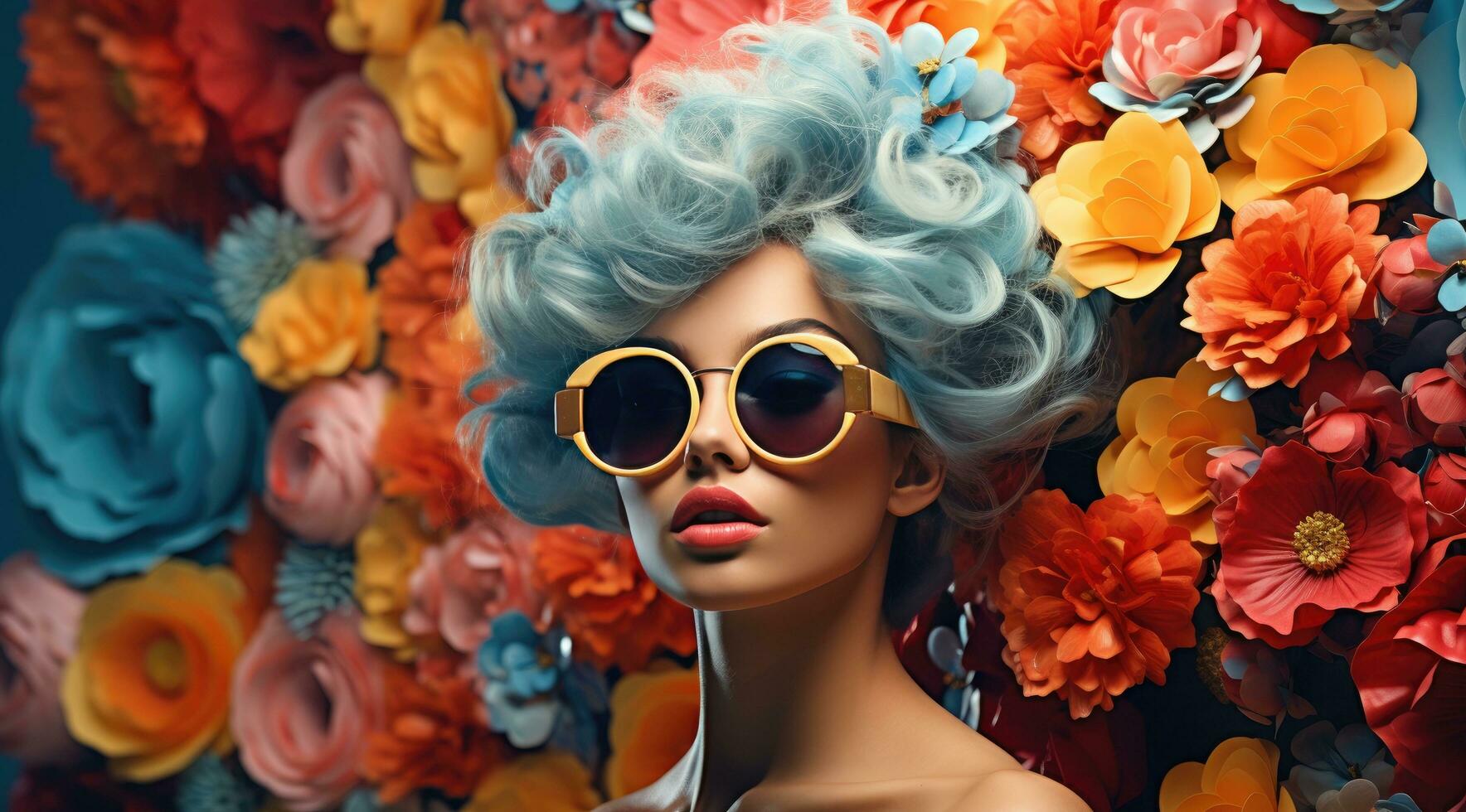 AI generated the girl is wearing sunglasses and flowers on her head photo