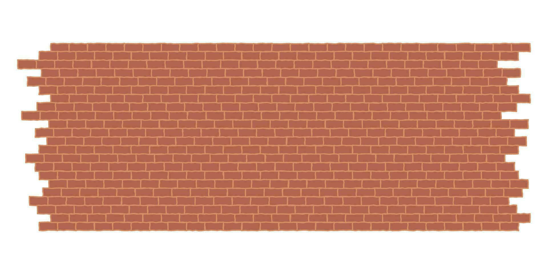 A piece of red brick wall. Cartoon texture pattern of orange brick wall part. Vector illustration.
