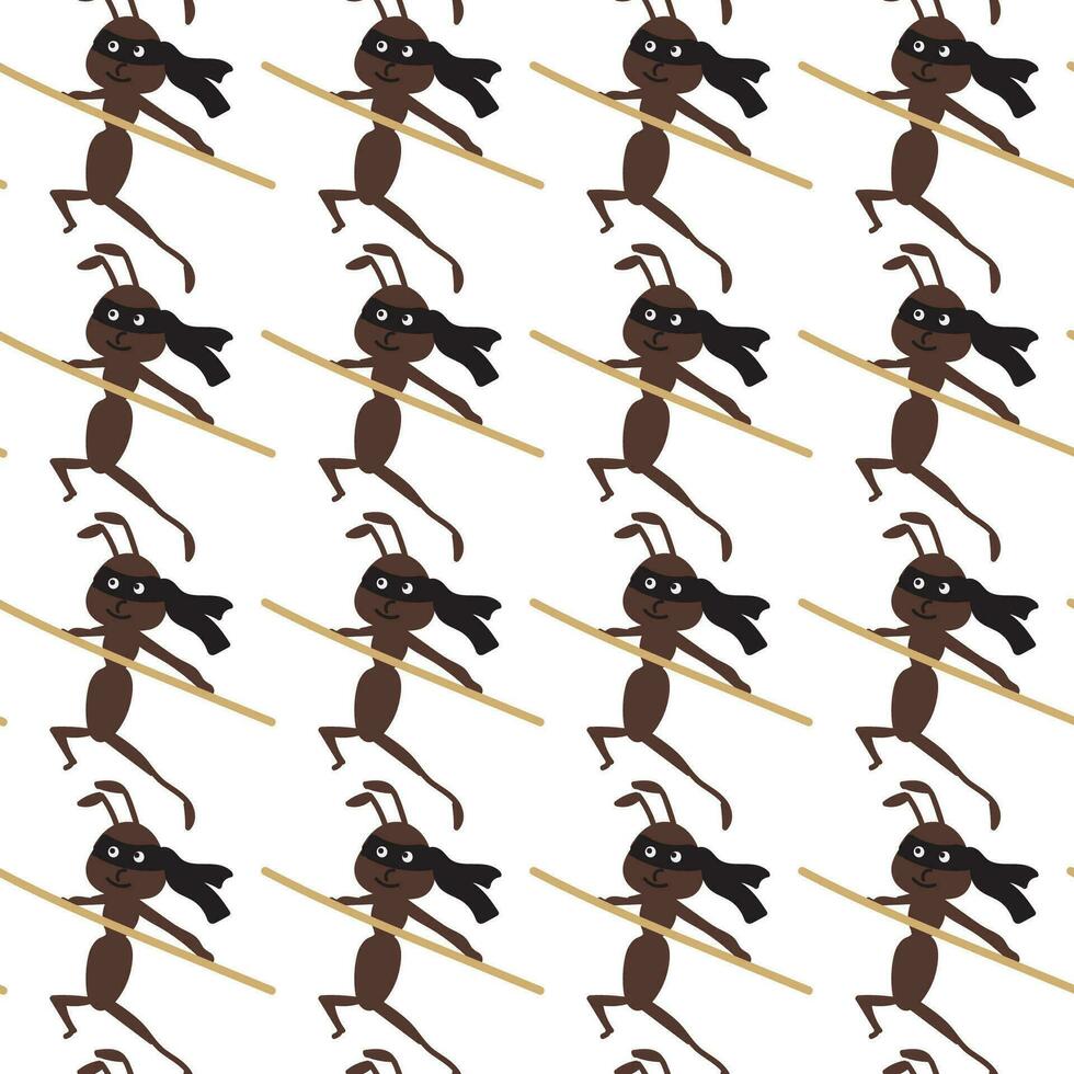 Ninja Ant. Cute character in cartoon style. Seamless pattern. vector