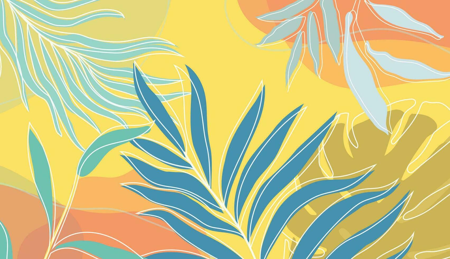 Yellow leaves palm floral lines art print design. Botanical Wall Art Vector Abstract art design for wall print.