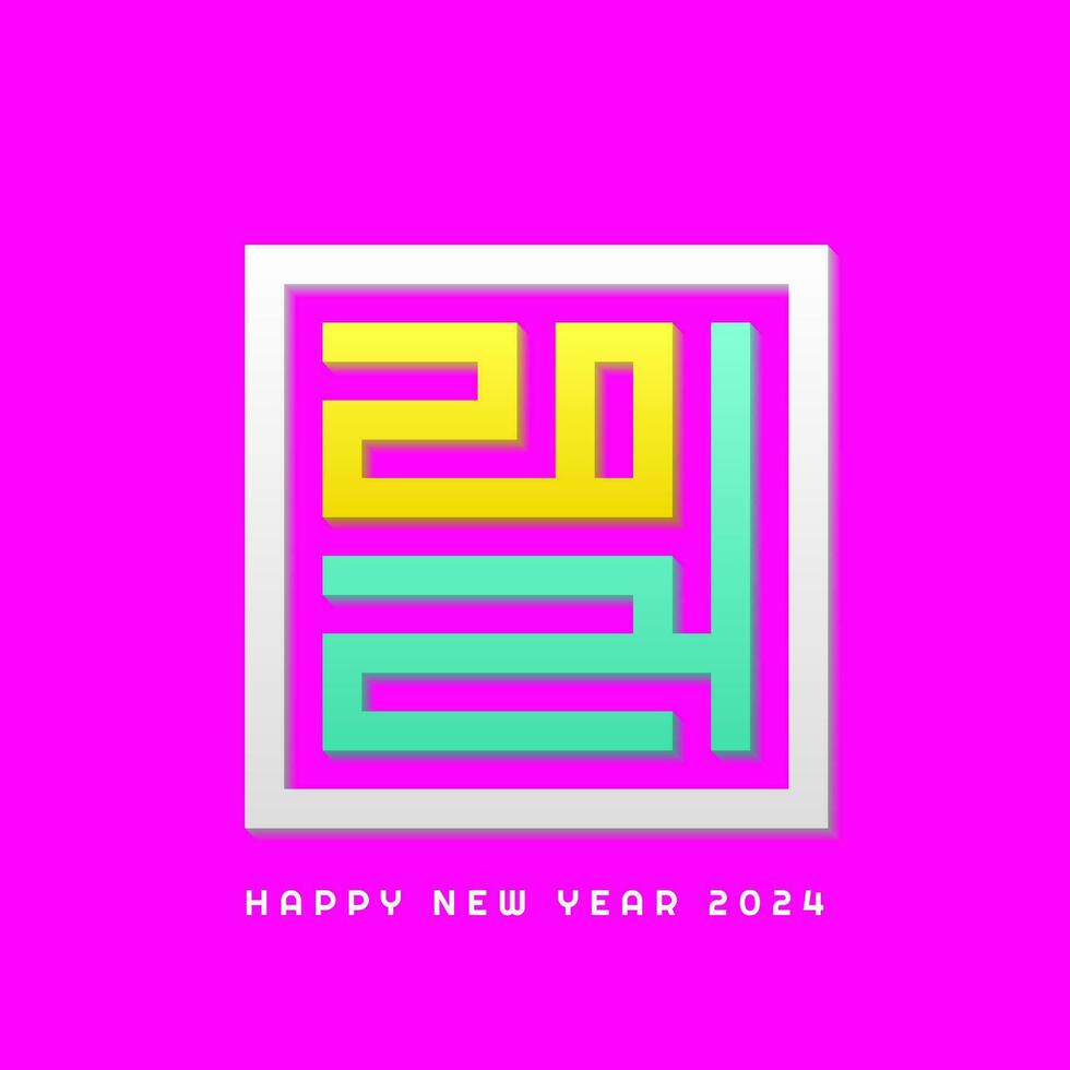 Happy New Year Celebration 2024 with typography lettering. Vector illustration, text and number