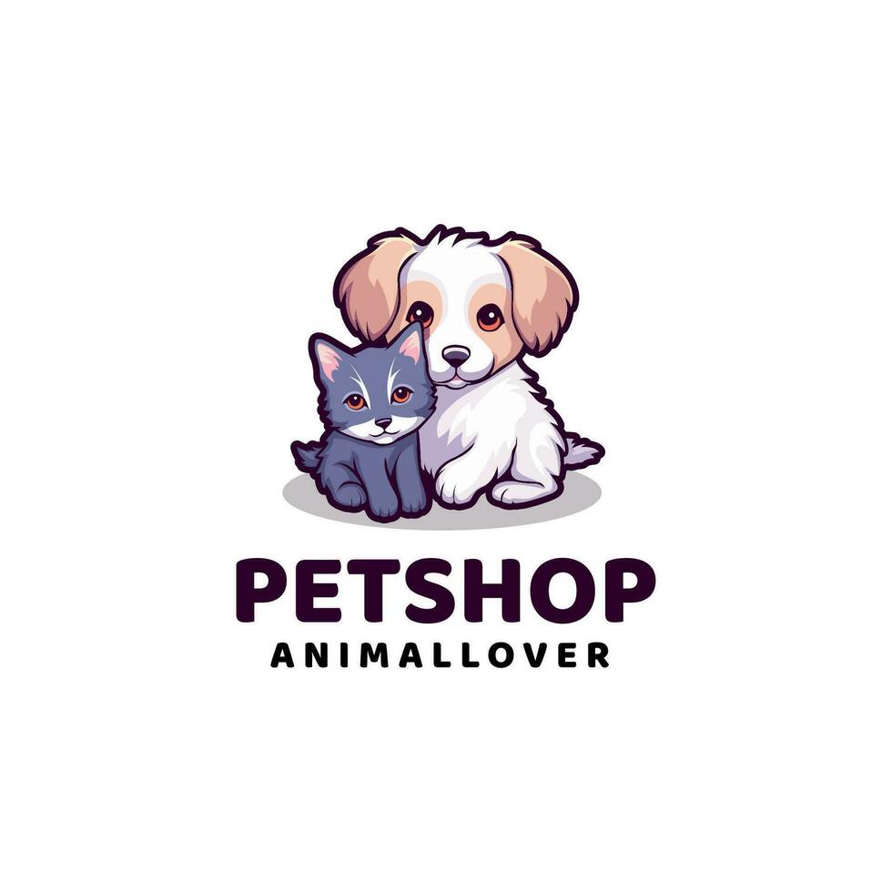 cat and dog logo on white background. Vector illustration for tshirt, website, print, clip art and poster