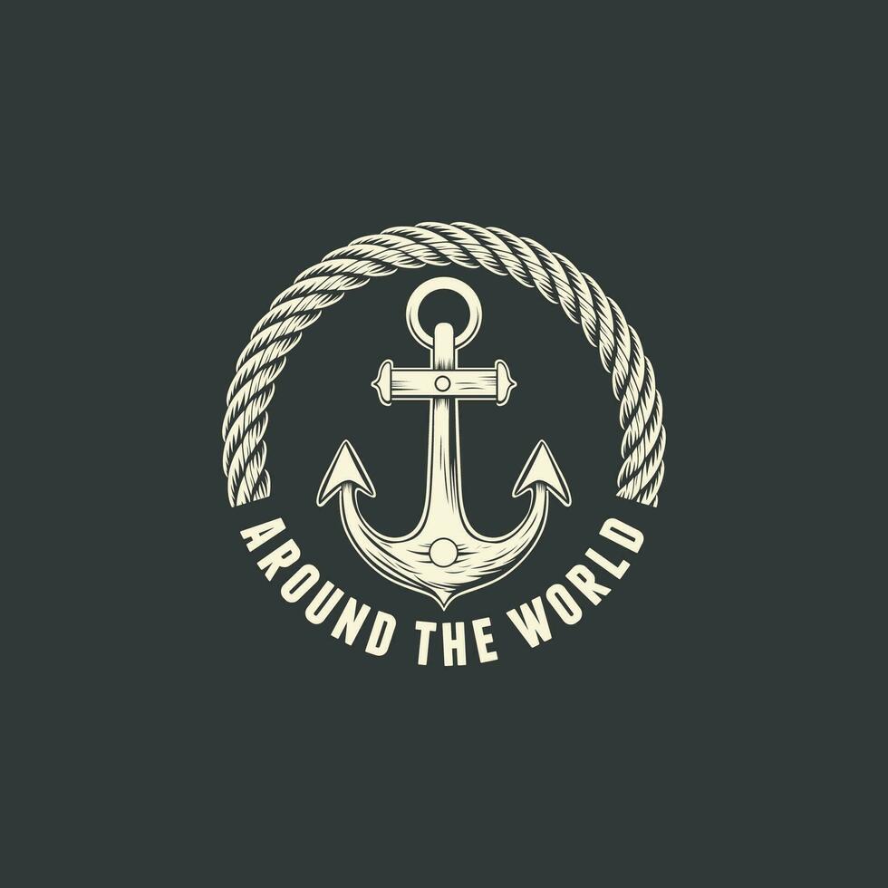 Anchor logo design, round shape, steering rope icon, symbol illustration, Nautical maritime vector