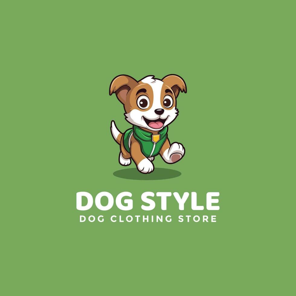 dog logo on green background. Vector illustration for tshirt, website, print, clip art and poster