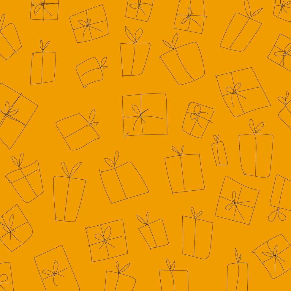 Christmas gift pattern on yellow background vector