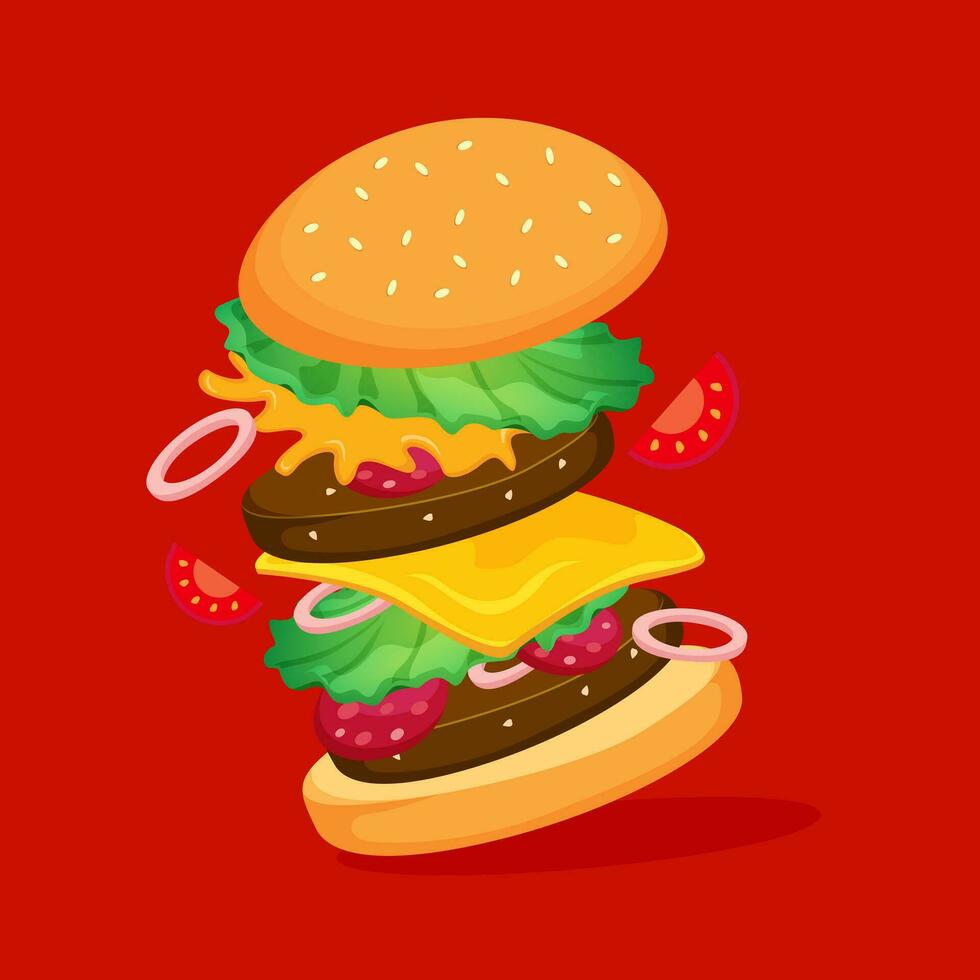 Fast Food Burger With Ingredients vector