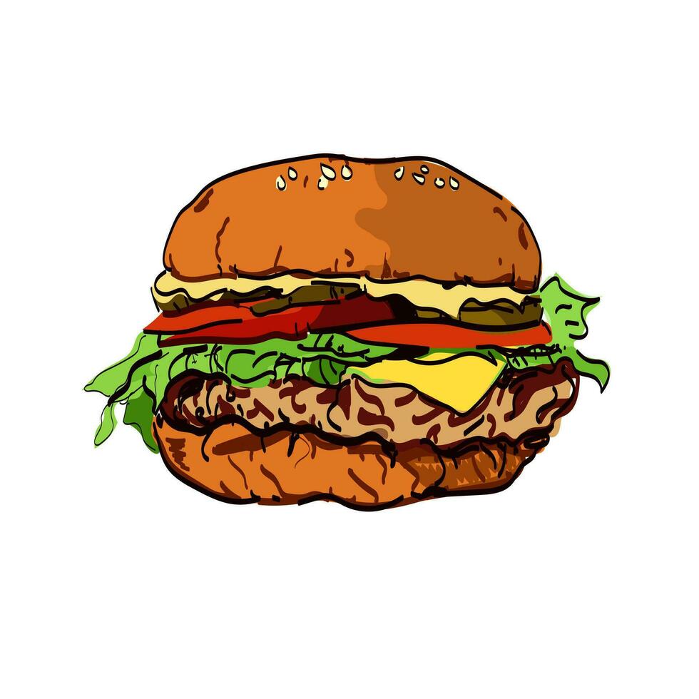 Burger hand drawn vector illustration