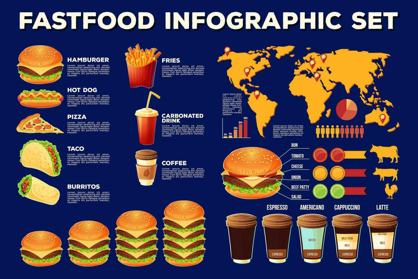 rápido comida infografía conjunto vector