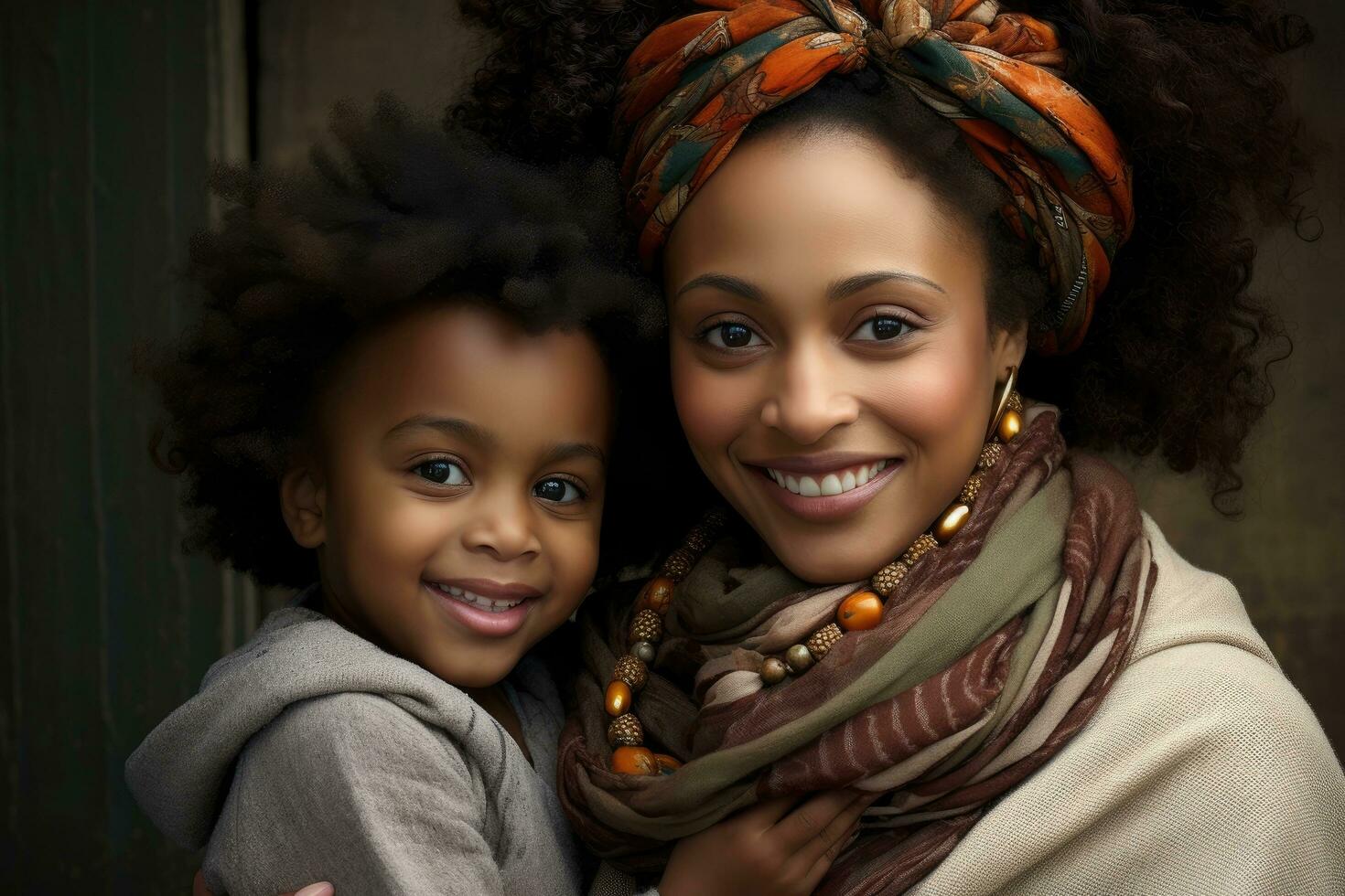 ai generado africano americano madre y hija en un trigo campo a atardecer, un africano americano madre y hija, ai generado foto