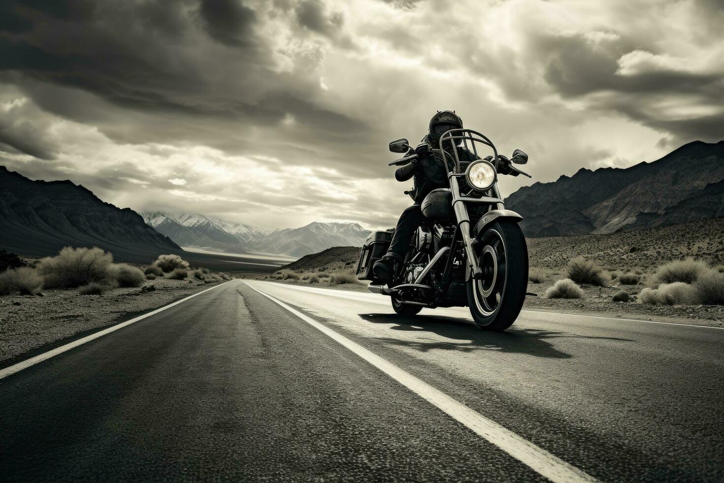 ai generado motocicleta en el la carretera en muerte Valle nacional parque, California, EE.UU, americano motos en el camino, ai generado foto