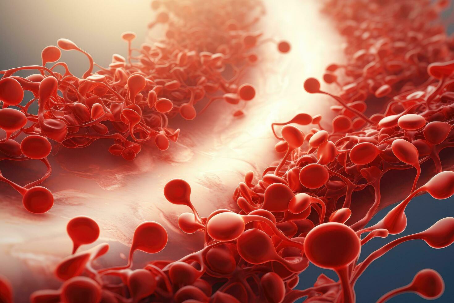 AI generated 3d render of sperm and egg cell. Conceptual medical illustration, A 3D rendering of a blood vessel with blood cells flowing in one direction, AI Generated photo
