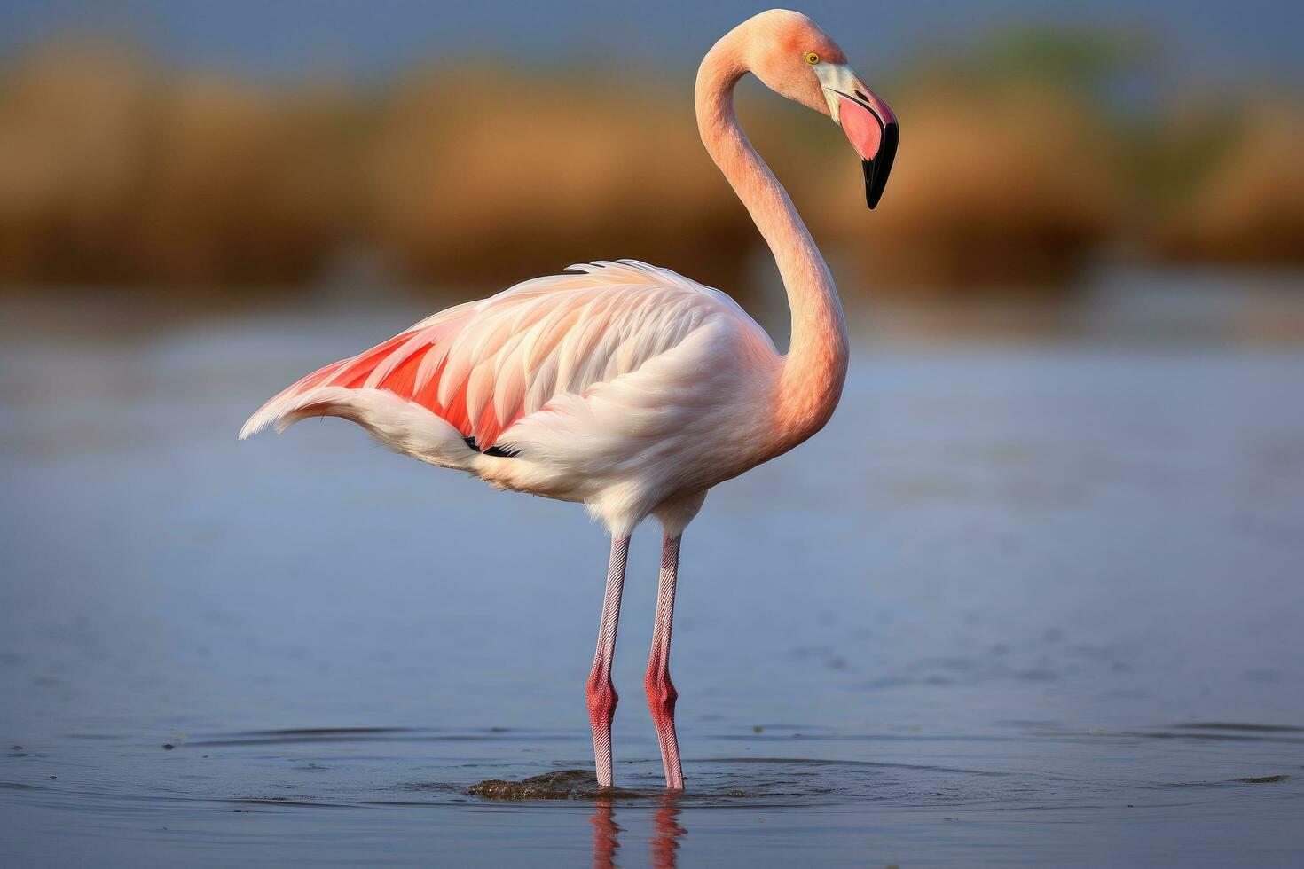 AI generated Greater flamingo Phoenicopterus roseus, A Greater Flamingo Phoenicopterus roseus, AI Generated photo