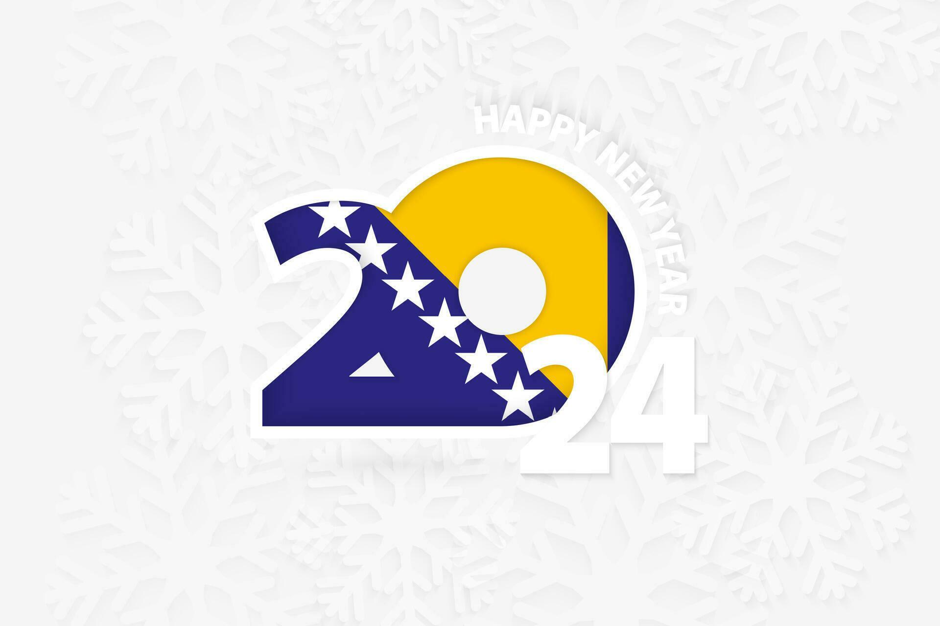 New Year 2024 for Bosnia and Herzegovina on snowflake background