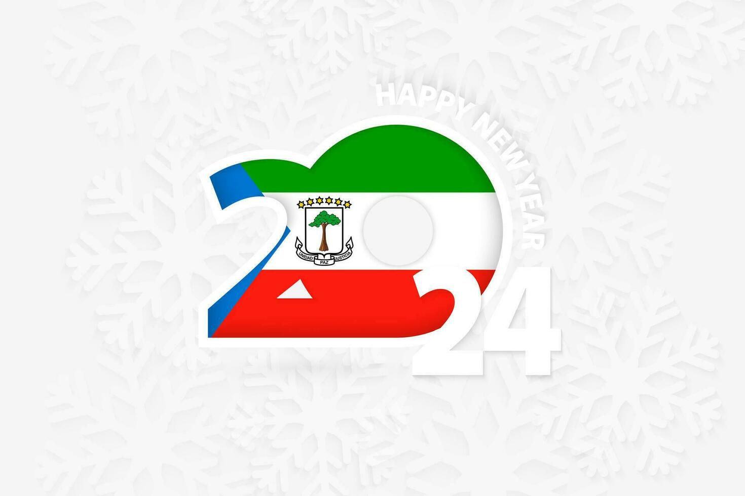 New Year 2024 for Equatorial Guinea on snowflake background. vector