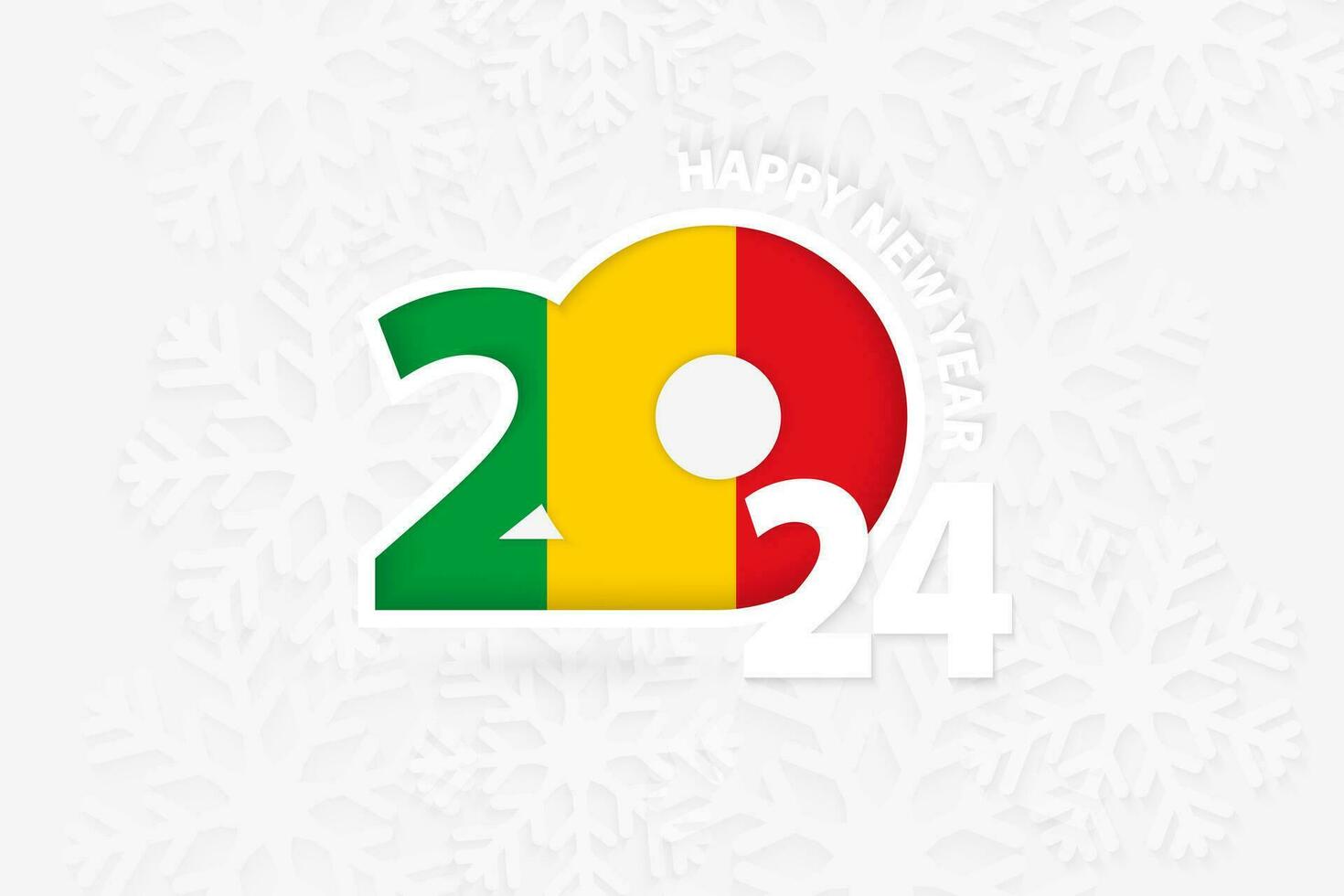 New Year 2024 for Mali on snowflake background. vector
