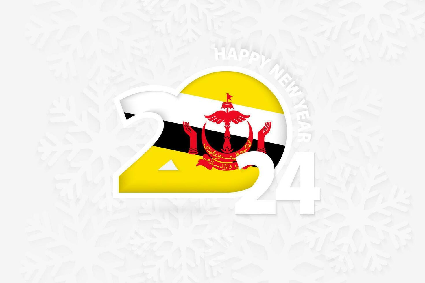 New Year 2024 for Brunei on snowflake background. vector