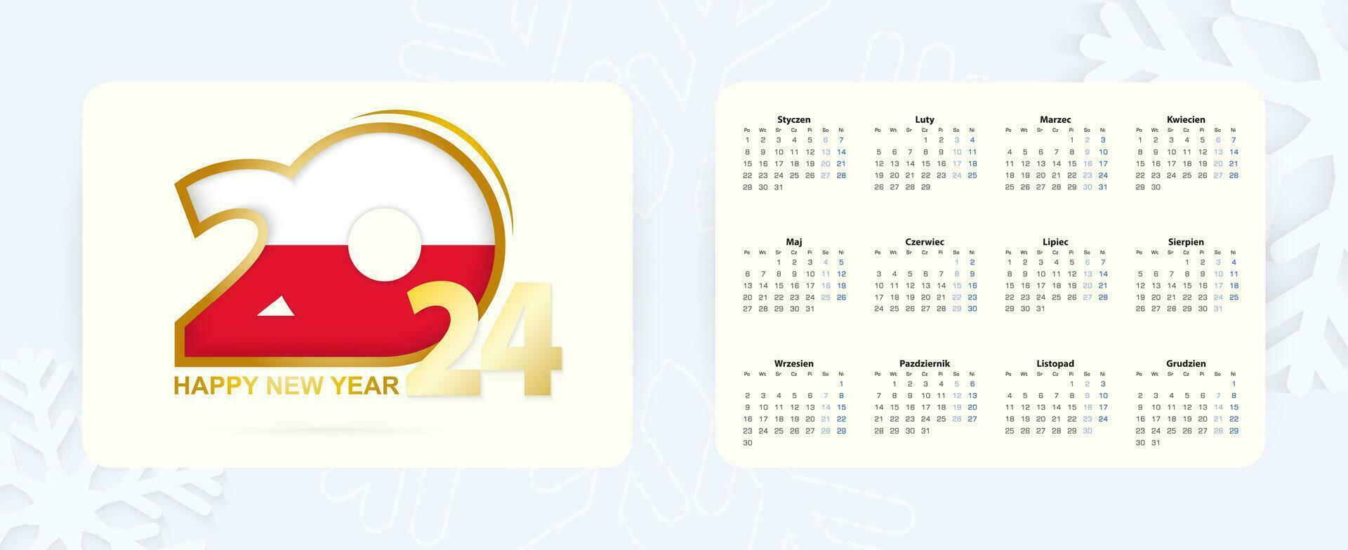 Horizontal Pocket Calendar 2024 in Polish language. New Year 2024 icon with flag of Poland. vector