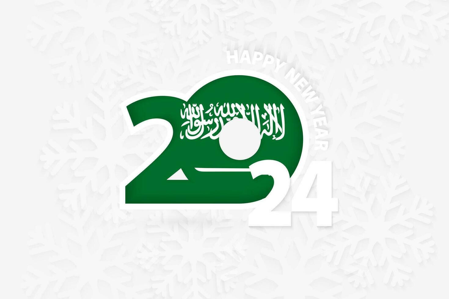 New Year 2024 for Saudi Arabia on snowflake background. vector