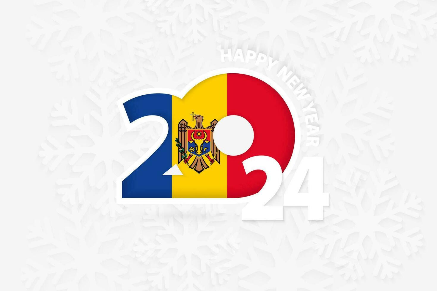 New Year 2024 for Moldova on snowflake background. vector