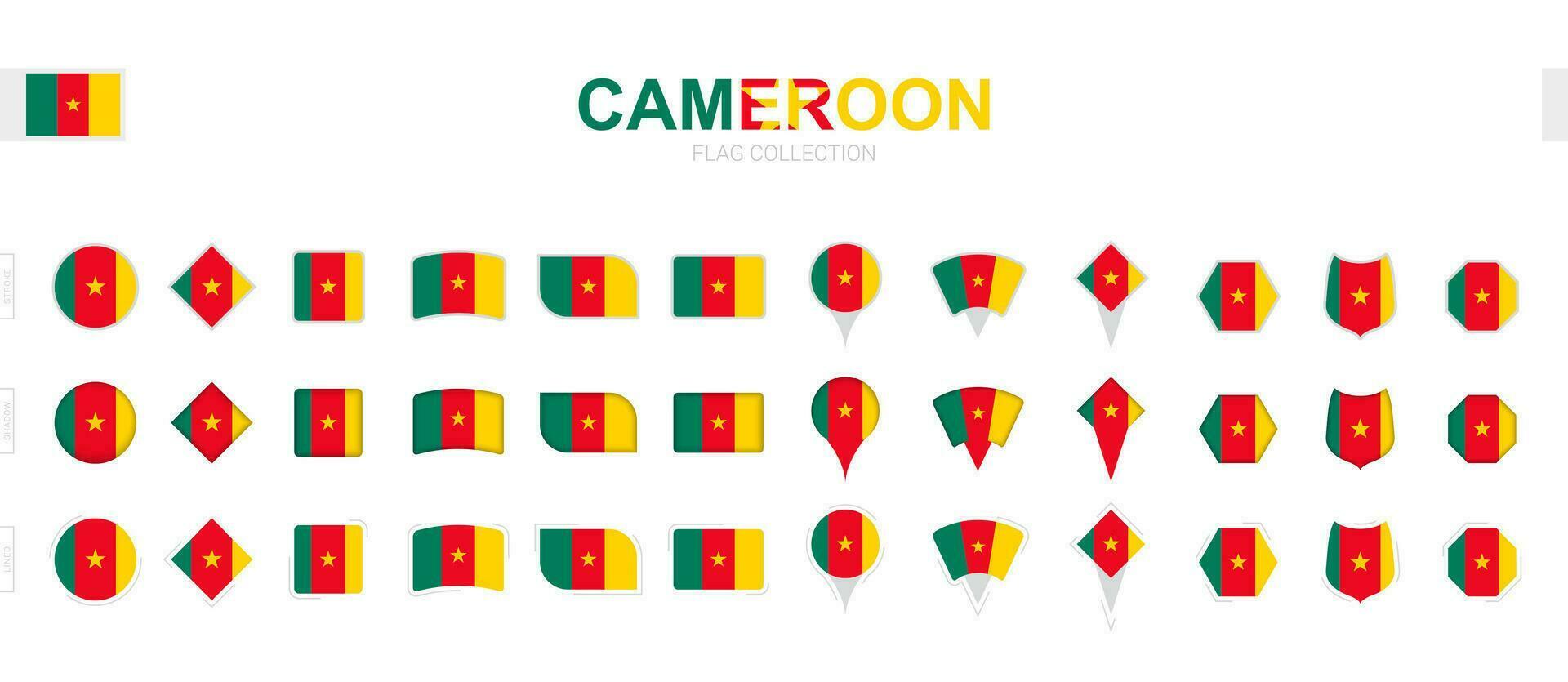 Large collection of Cameroon flags of various shapes and effects. vector