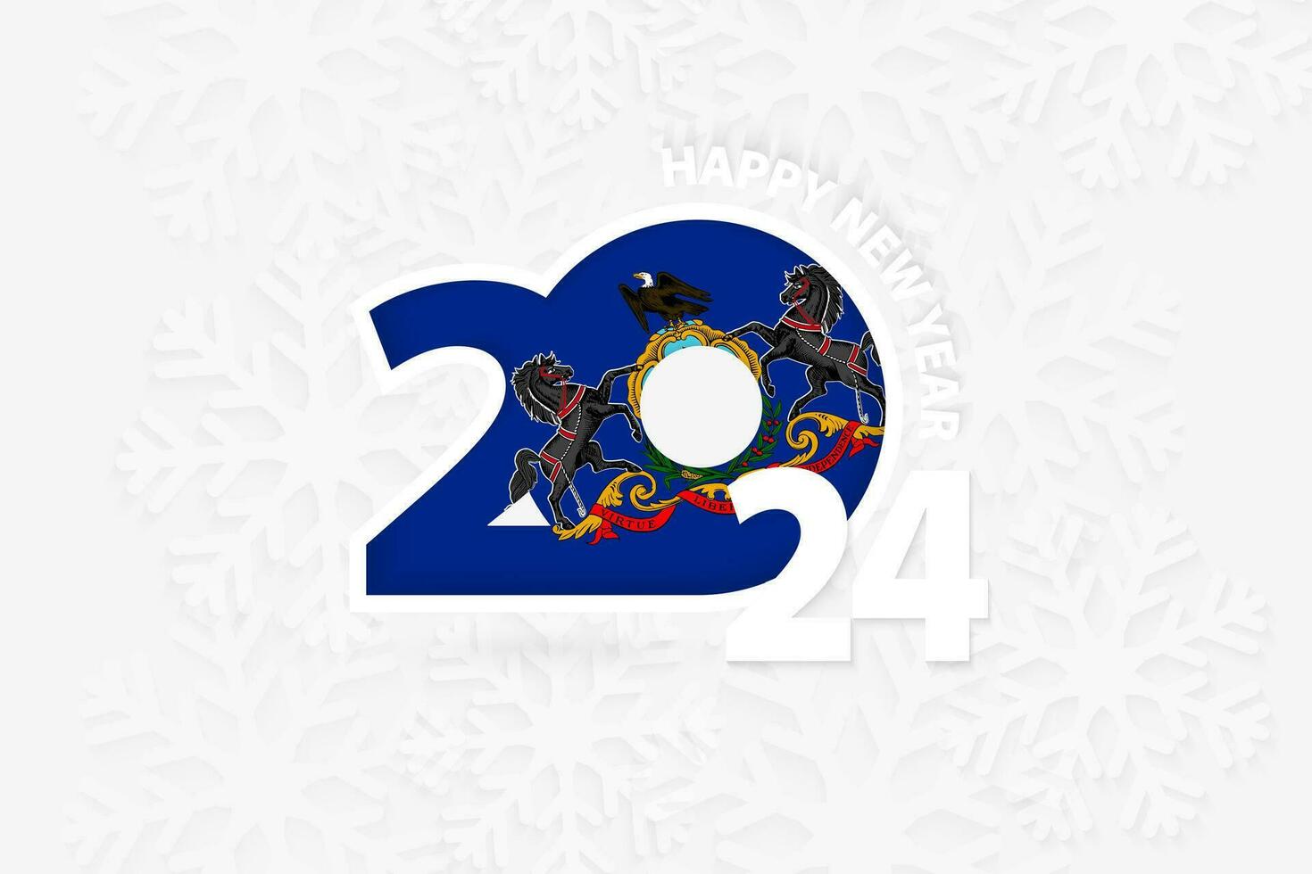 New Year 2024 for Pennsylvania on snowflake background. vector