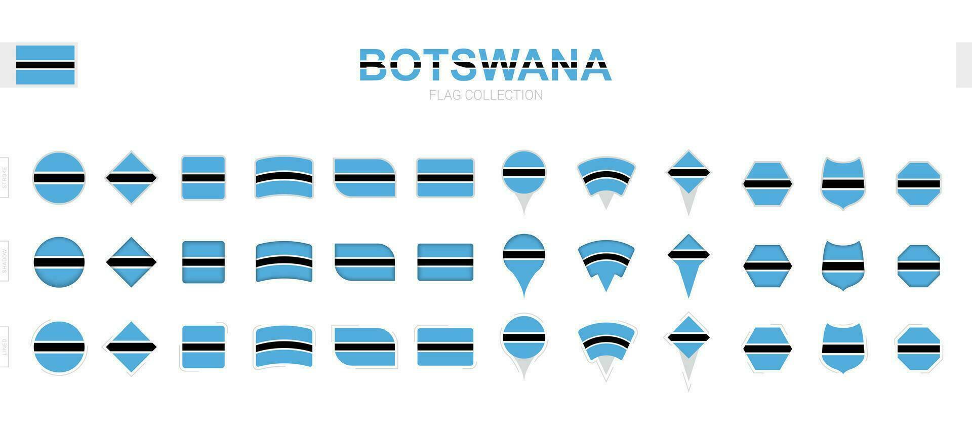 Large collection of Botswana flags of various shapes and effects. vector