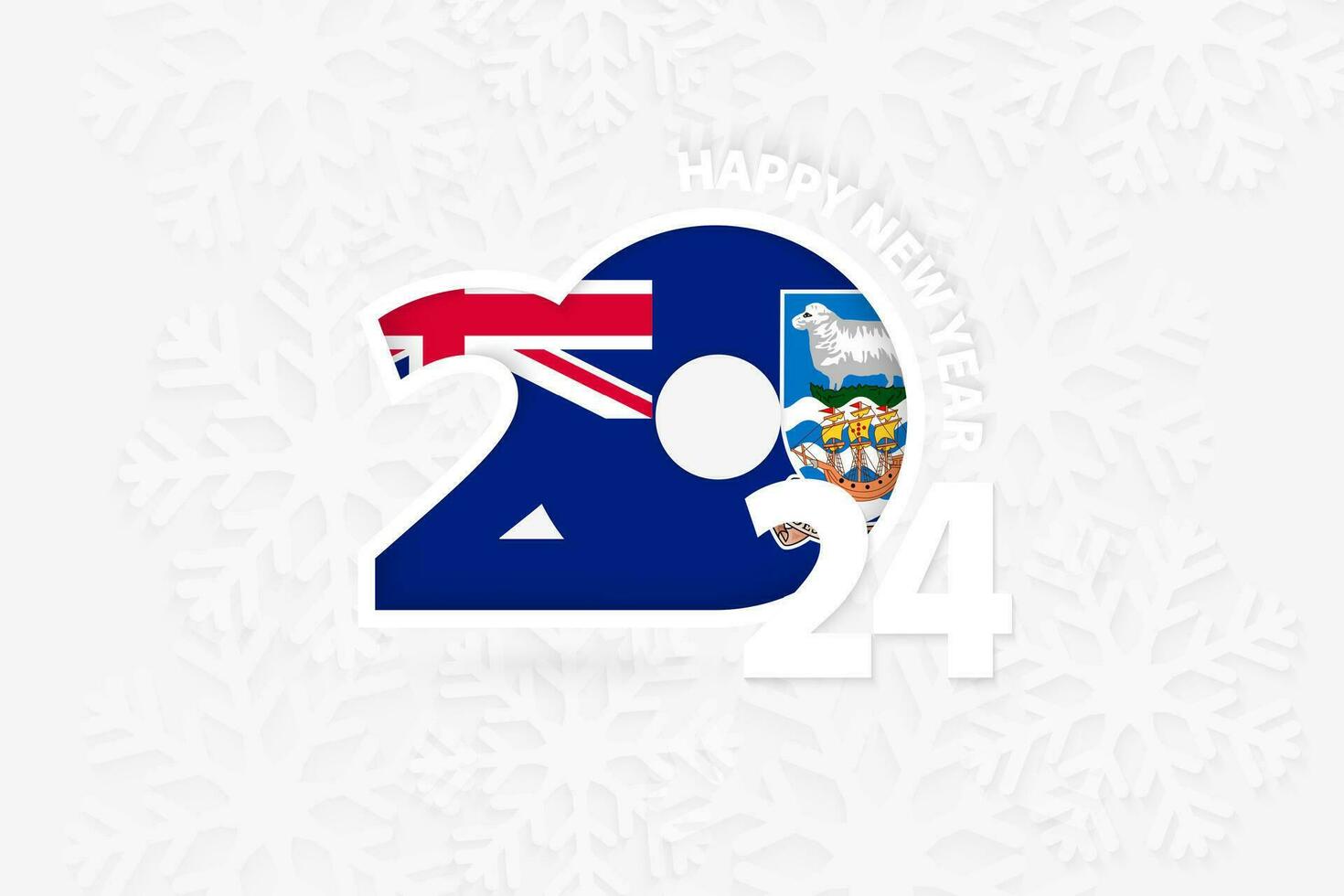 New Year 2024 for Falkland Islands on snowflake background. vector