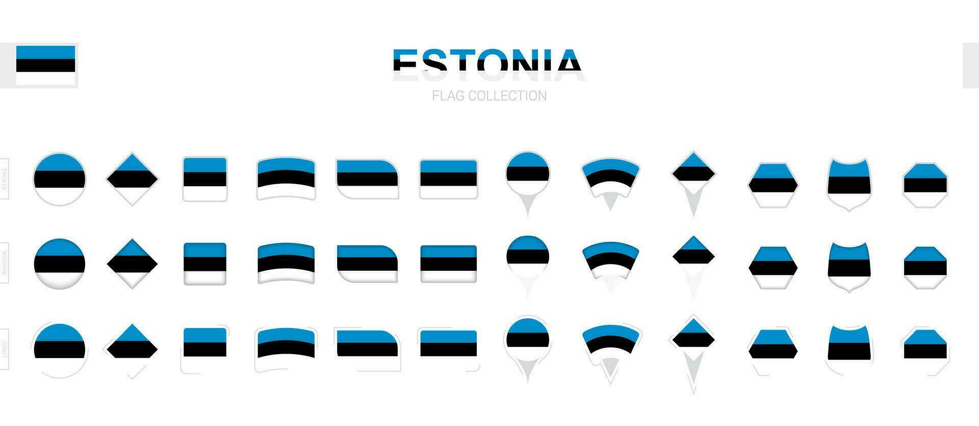 Large collection of Estonia flags of various shapes and effects. vector