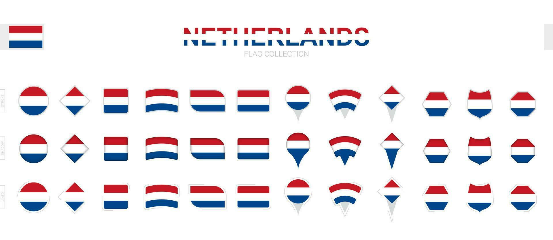 grande colección de Países Bajos banderas de varios formas y efectos vector
