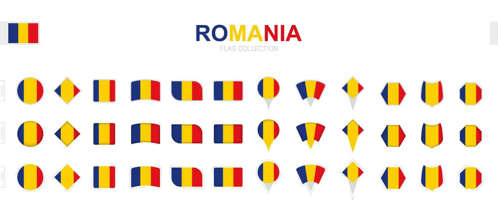 grande colección de Rumania banderas de varios formas y efectos vector