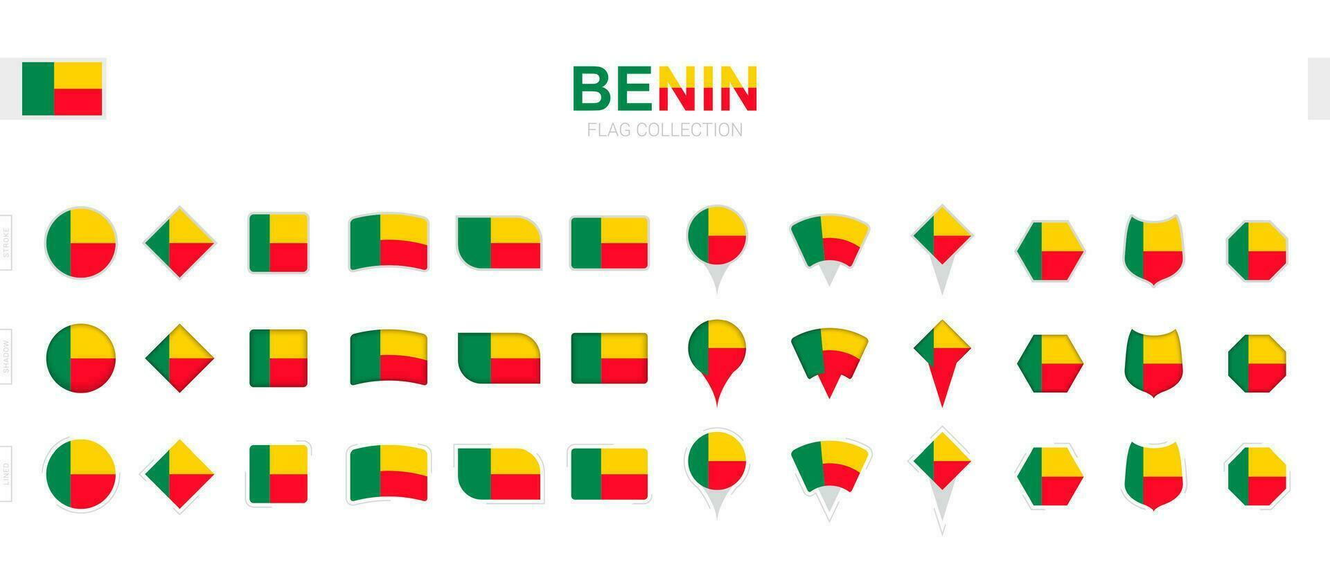 grande colección de benin banderas de varios formas y efectos vector