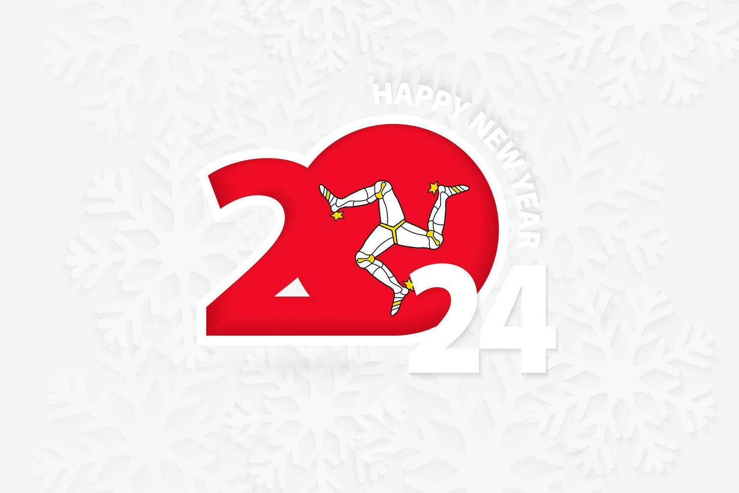 New Year 2024 for Isle of Man on snowflake background. vector