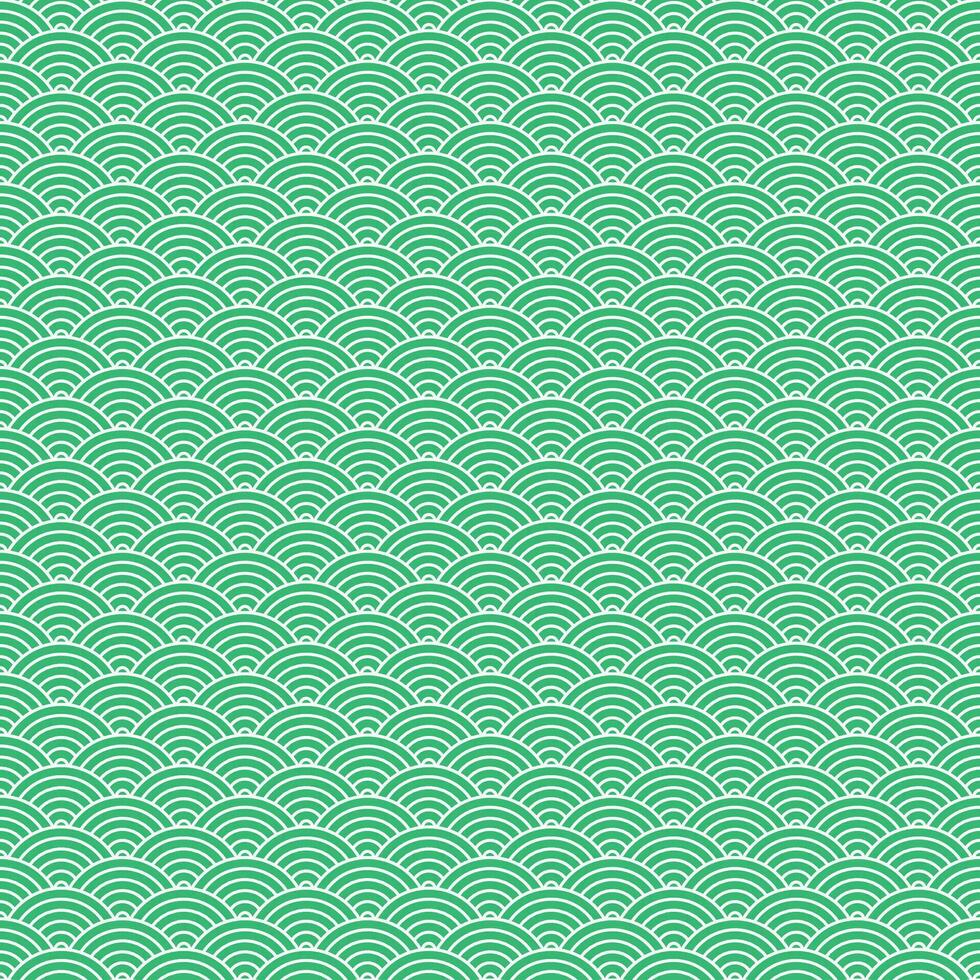 Green seamless geometric japanese waves pattern Seigaiha-mon vector