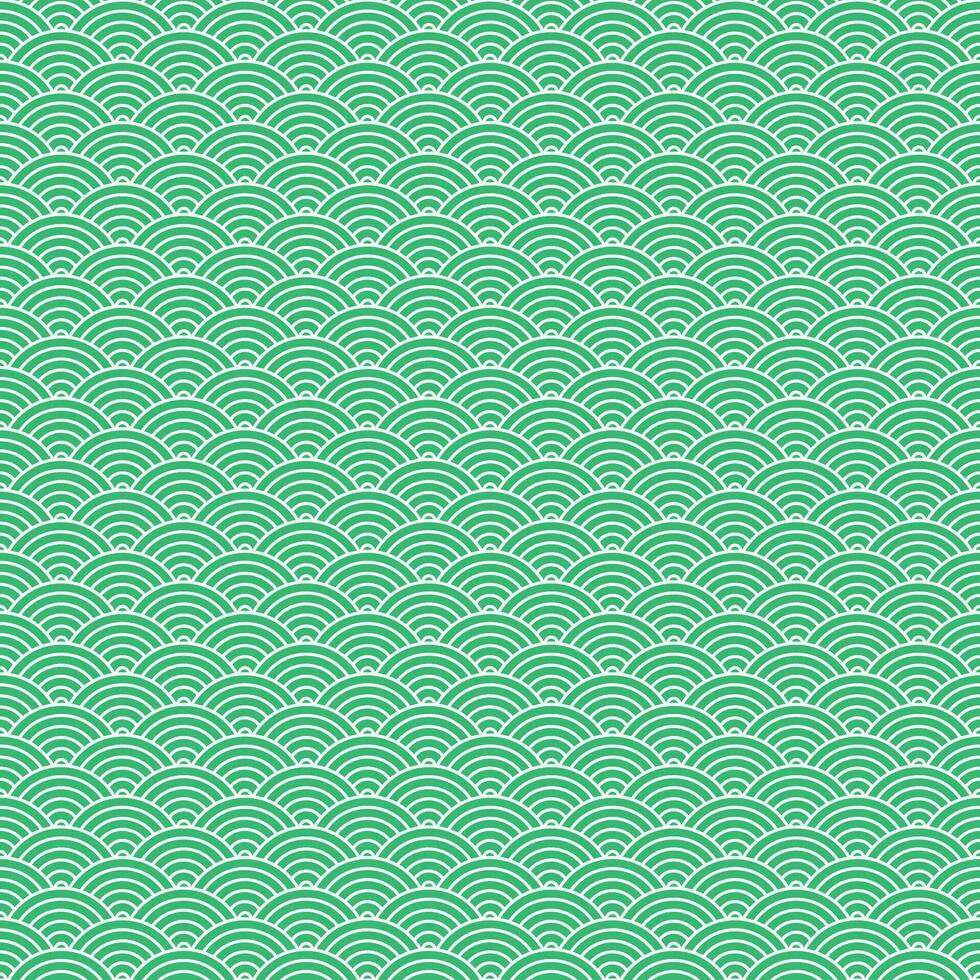 Green seamless geometric japanese waves pattern Seigaiha-mon vector