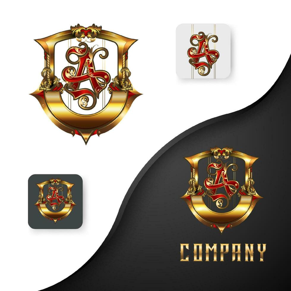 red gold letter A logo design with luxurious and beautiful ornament vector