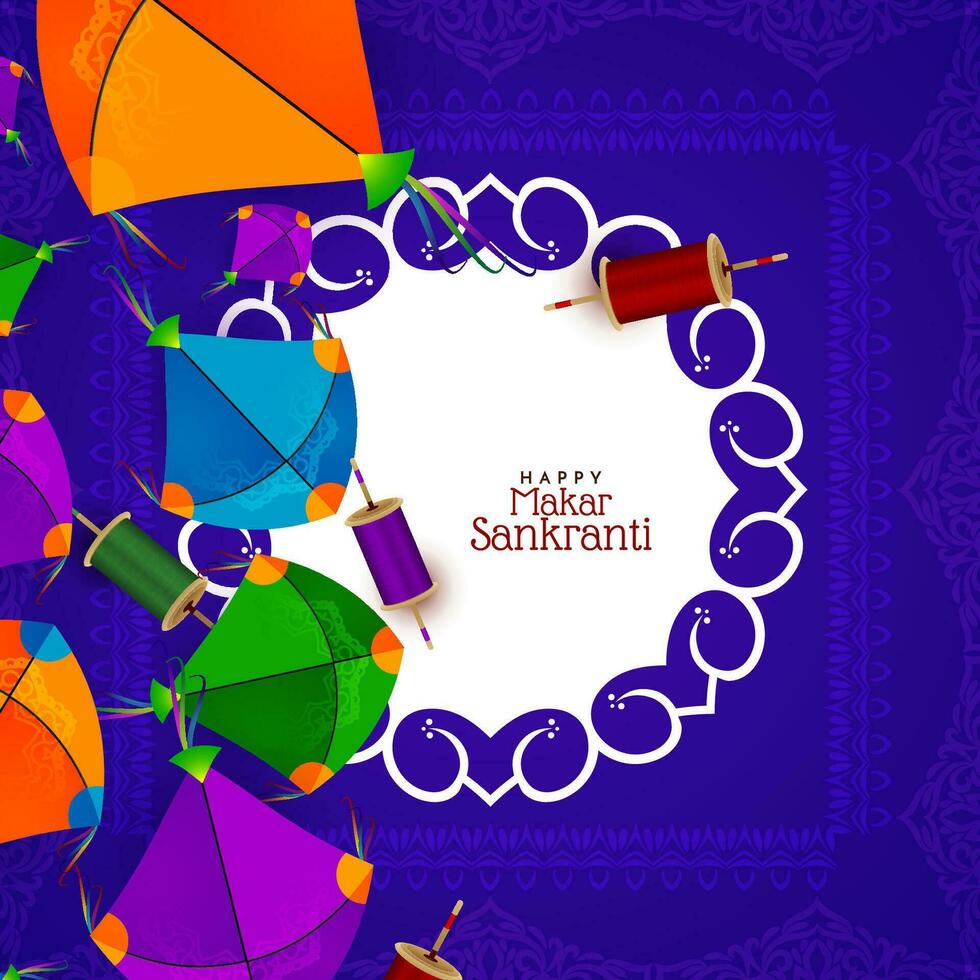 hermosa contento makar sankranti indio festival saludo tarjeta vector