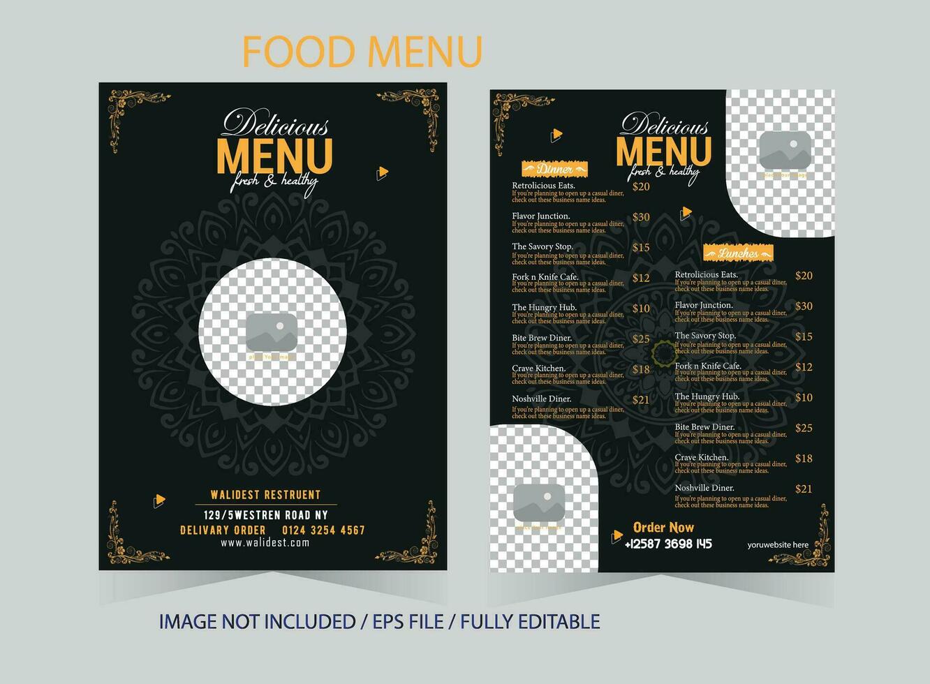 Free custom editable food and restaurant menu design vector