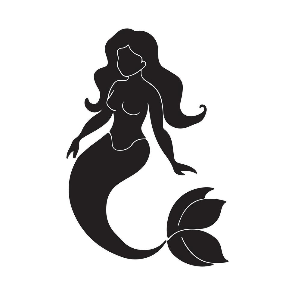 A black Silhouette Mermaid set Clipart on a white background 35760763 ...