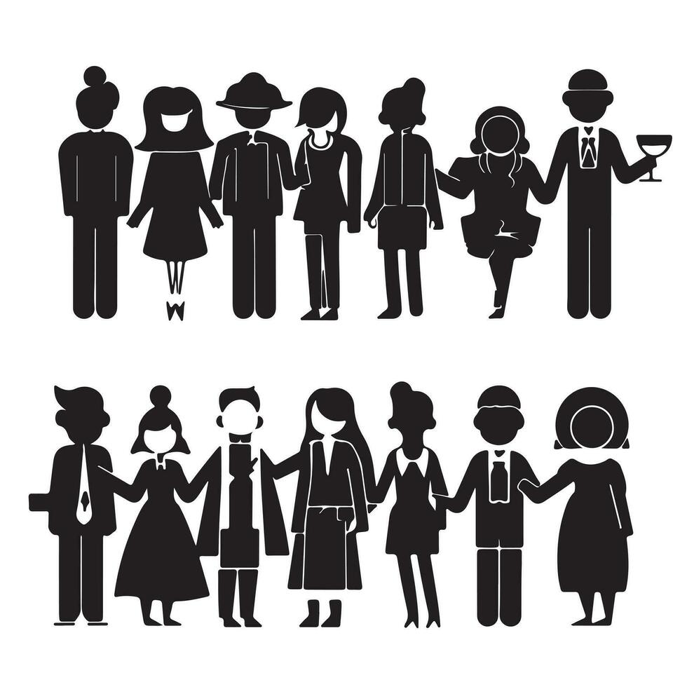 A black Silhouette Person set Clipart on a white background vector