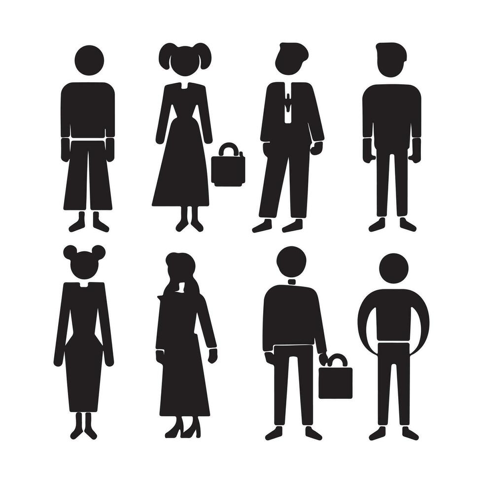 A black Silhouette Person set Clipart on a white background vector
