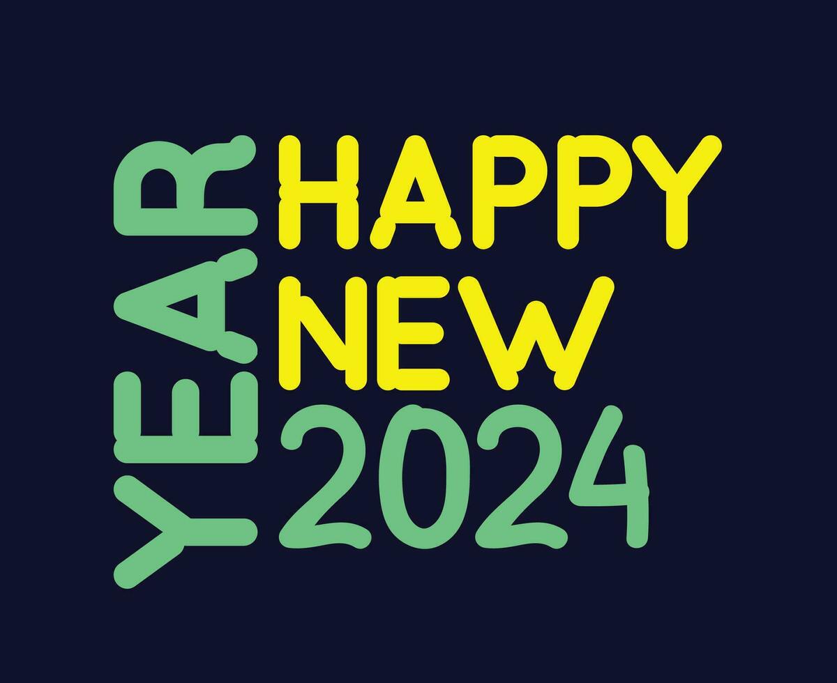 Happy New Year 2024 Abstract Green And Yellow Graphic Design Vector Logo Symbol Illustration With Blue Background