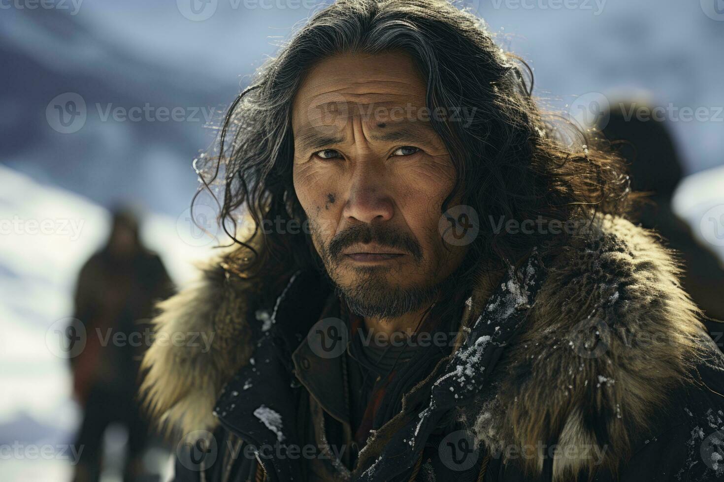 AI generated an indigenous native leader looks at the camera. generative ai photo