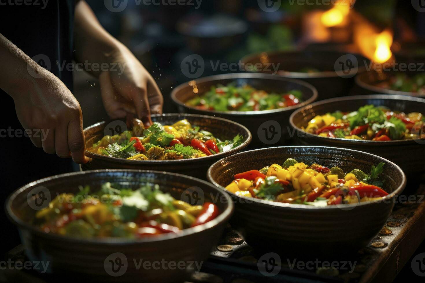 AI generated hands preparing Thai cuisine. Generative ai photo