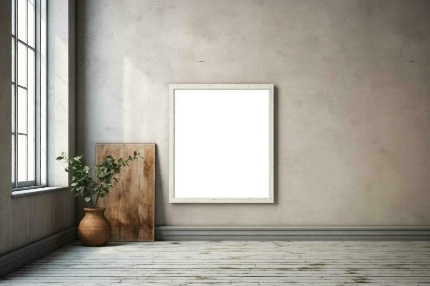 AI generated Mockup blank poster on wall simple interior. AI Generative photo
